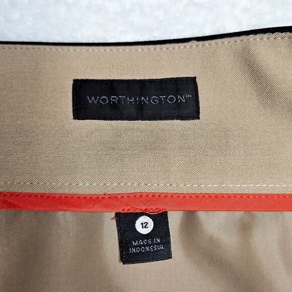 New Worthington Straight Career Business Office Skirt Tan Black Size 12 - Picture 3 of 11